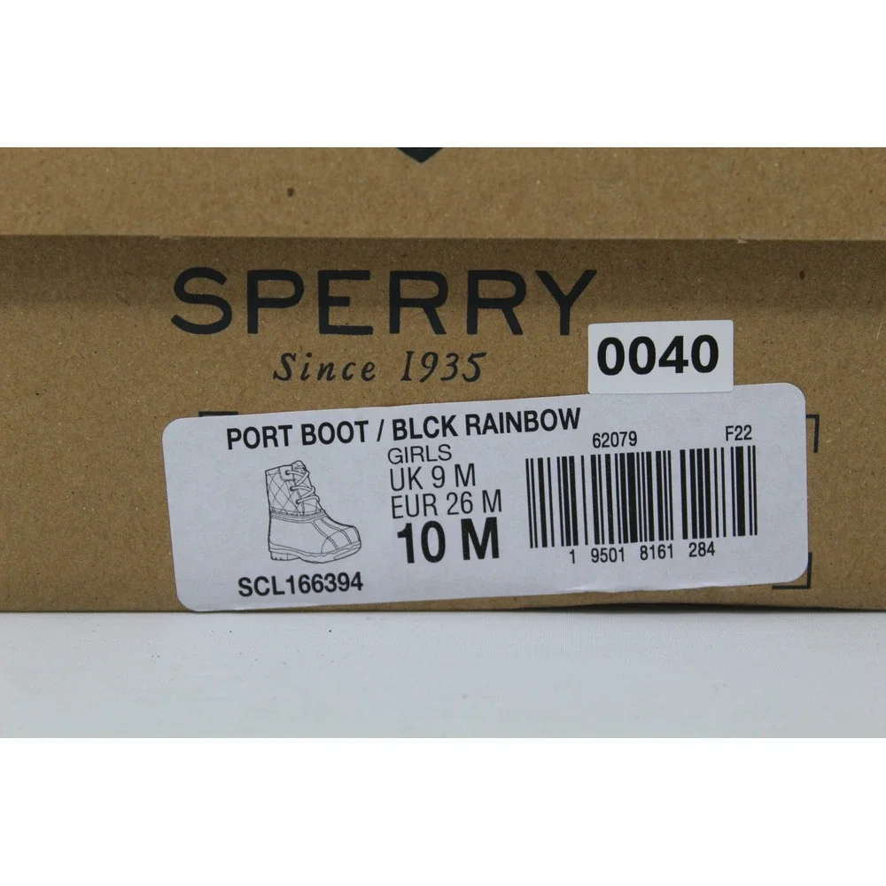 Sperry Port Rainbow Rain Duck Boots 10M Lace Up Quilted Black SCK166394